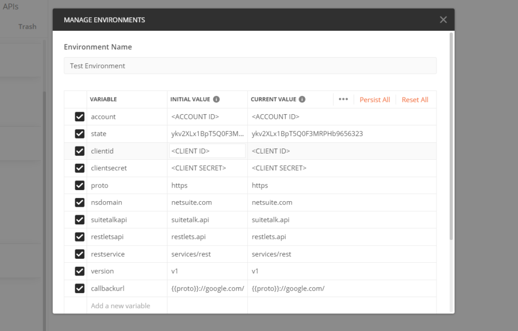 Infographics show the Click Add on Manage Environments window - NetSuite REST Web Services